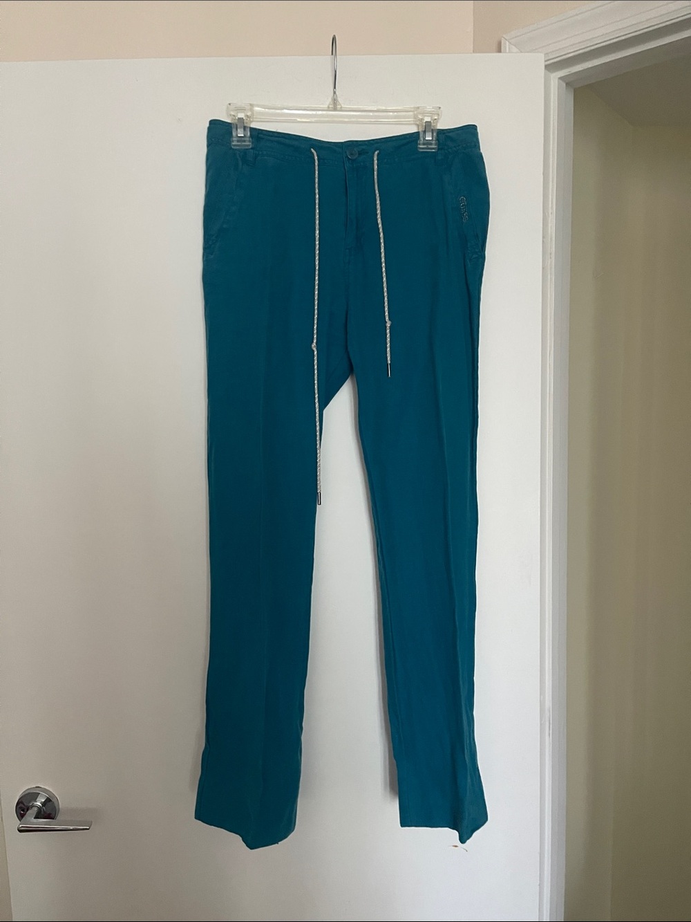 Women’s teal linen drawstring pants